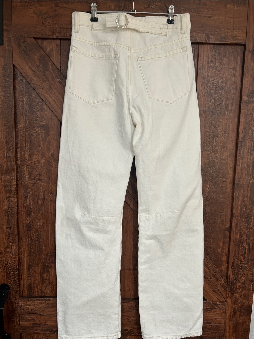 Zara Cream High-Waist Straight Pants with Belt
